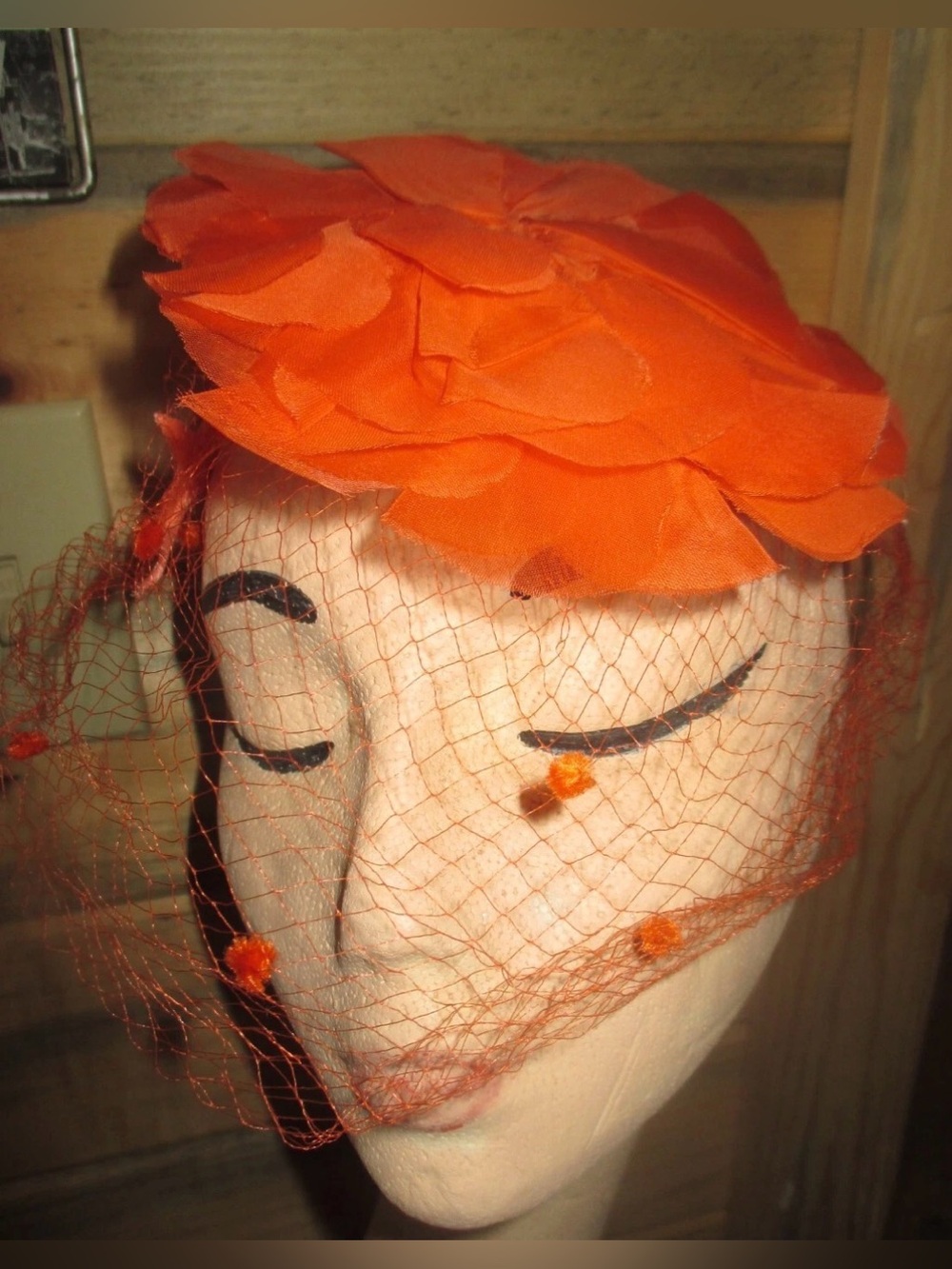 Orange Floral Veil Fascinator Hat for Women